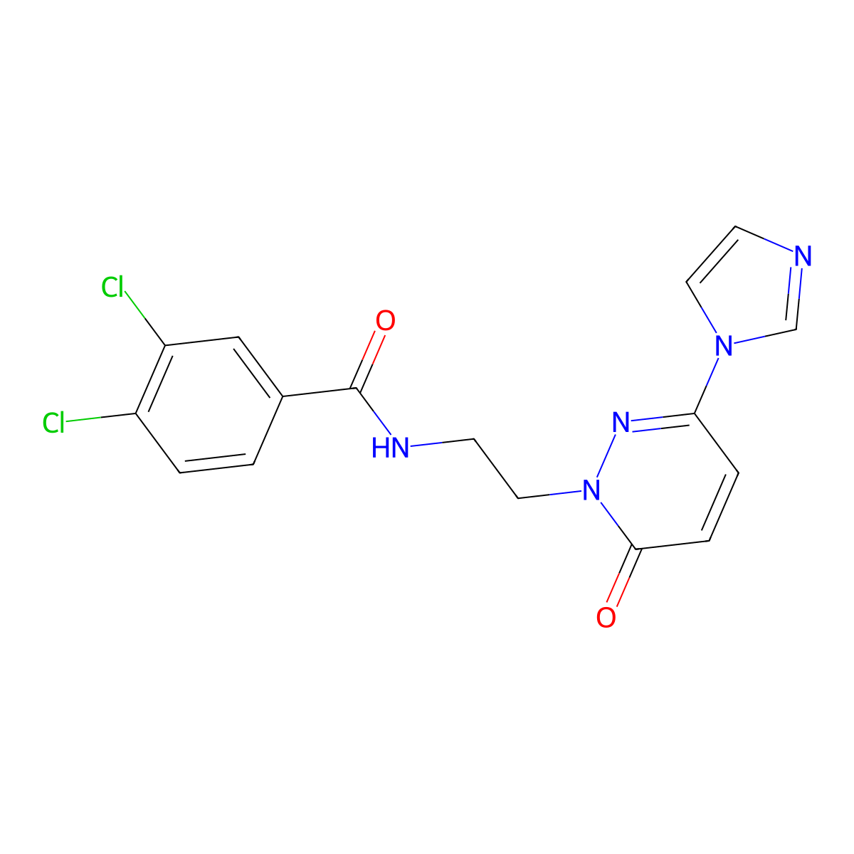 N-(2-(3-(1H-imidazol-1-yl)-6-oxopyridazin-1(6H)-yl)ethyl)-3,4-dichlorobenzamide molecular structure, CAS 1396846-80-2