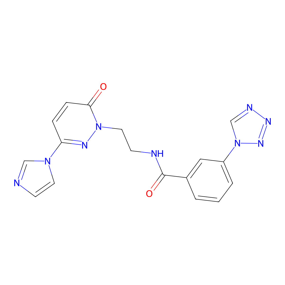 N-(2-(3-(1H-imidazol-1-yl)-6-oxopyridazin-1(6H)-yl)ethyl)-3-(1H-tetrazol-1-yl)benzamide molecular structure, CAS 1396846-85-7