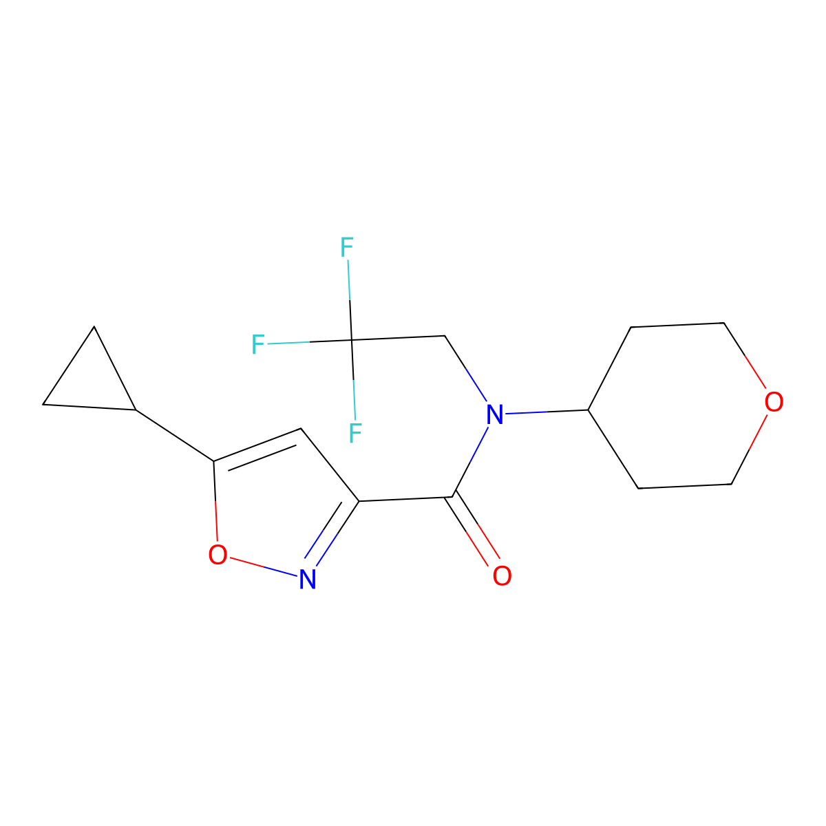 5-Cyclopropyl-N-(oxan-4-yl)-N-(2,2,2-trifluoroethyl)-1,2-oxazole-3-carboxamide molecular structure, CAS 1396846-86-8
