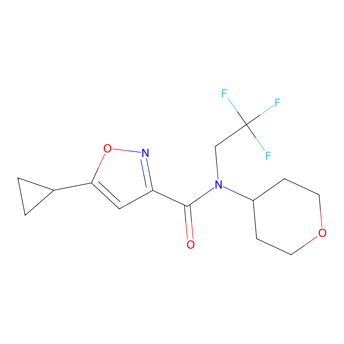 5-Cyclopropyl-N-(oxan-4-yl)-N-(2,2,2-trifluoroethyl)-1,2-oxazole-3-carboxamide molecular structure, CAS 1396846-86-8