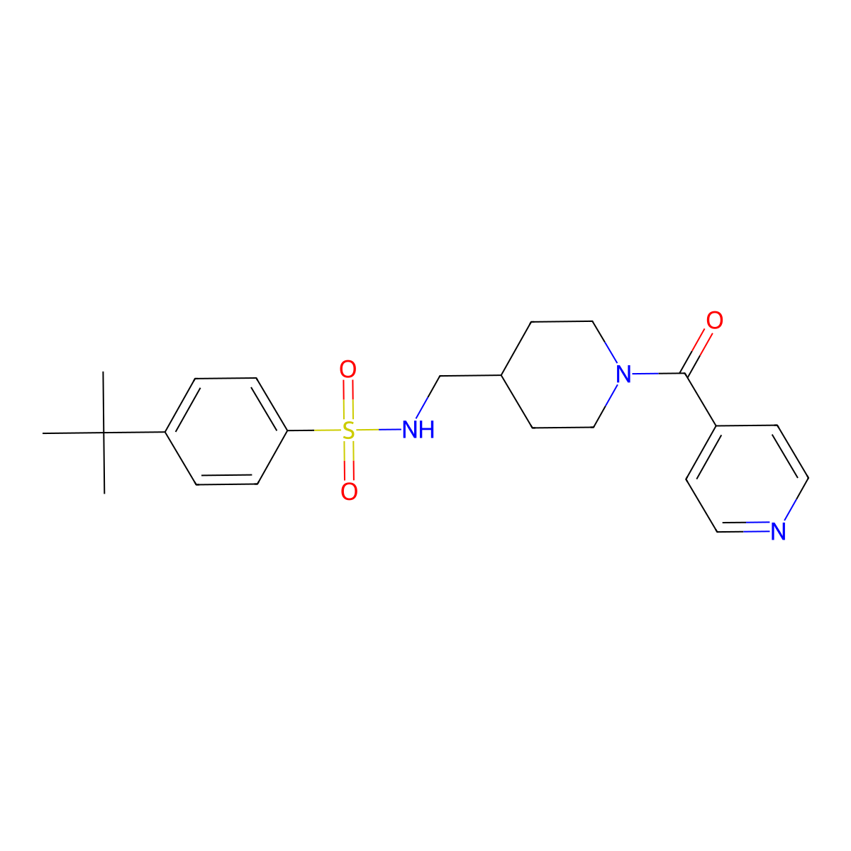 4-(tert-butyl)-N-((1-isonicotinoylpiperidin-4-yl)methyl)benzenesulfonamide molecular structure, CAS 1396846-87-9