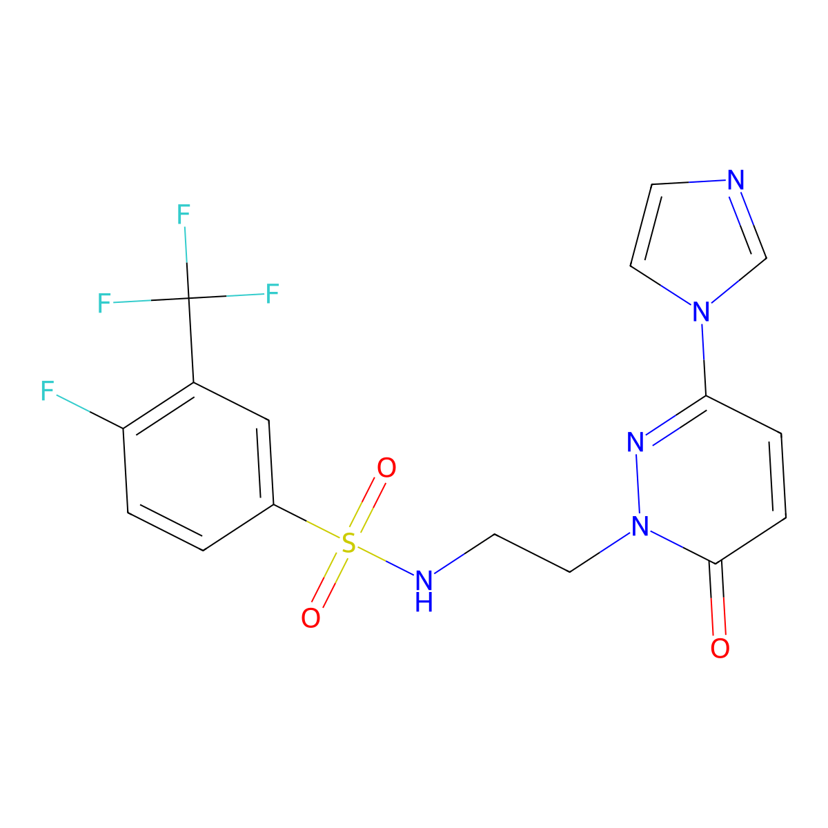 N-(2-(3-(1H-imidazol-1-yl)-6-oxopyridazin-1(6H)-yl)ethyl)-4-fluoro-3-(trifluoromethyl)benzenesulfonamide molecular structure, CAS 1396846-89-1