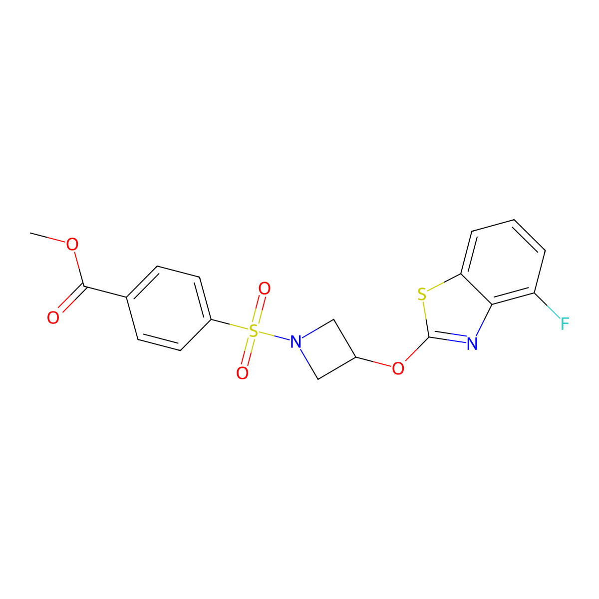 Methyl 4-((3-((4-fluorobenzo[d]thiazol-2-yl)oxy)azetidin-1-yl)sulfonyl)benzoate molecular structure, CAS 1396847-01-0