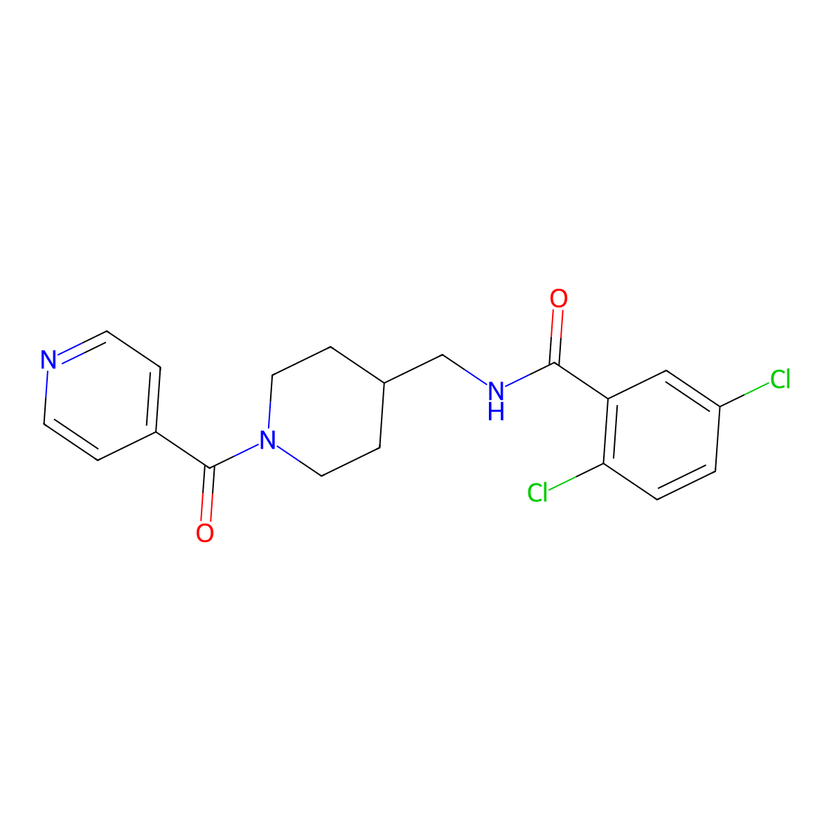2,5-dichloro-N-((1-isonicotinoylpiperidin-4-yl)methyl)benzamide molecular structure, CAS 1396847-02-1