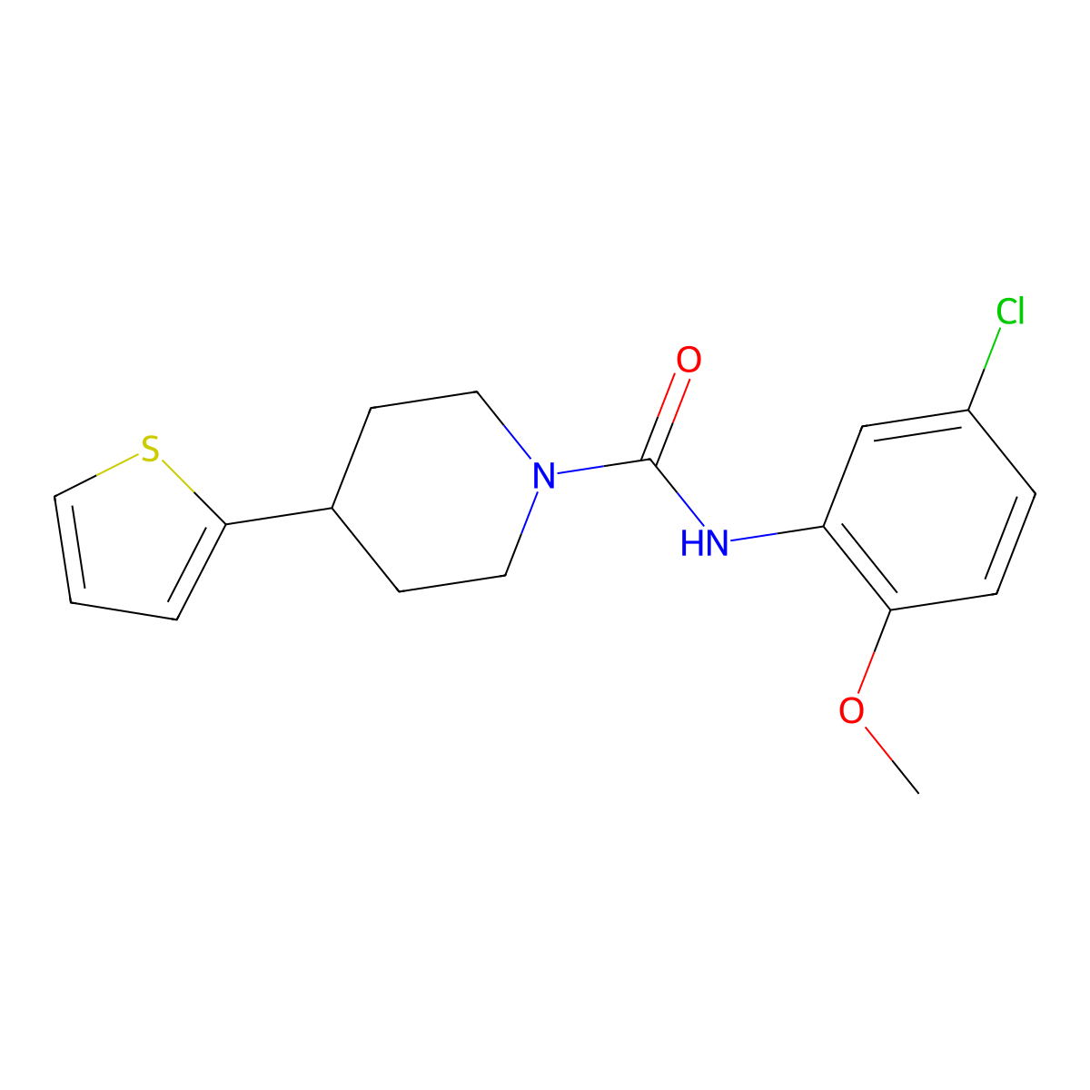 N-(5-chloro-2-methoxyphenyl)-4-(thiophen-2-yl)piperidine-1-carboxamide molecular structure, CAS 1396847-08-7