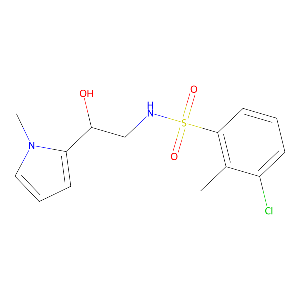 3-chloro-N-(2-hydroxy-2-(1-methyl-1H-pyrrol-2-yl)ethyl)-2-methylbenzenesulfonamide molecular structure, CAS 1396847-11-2