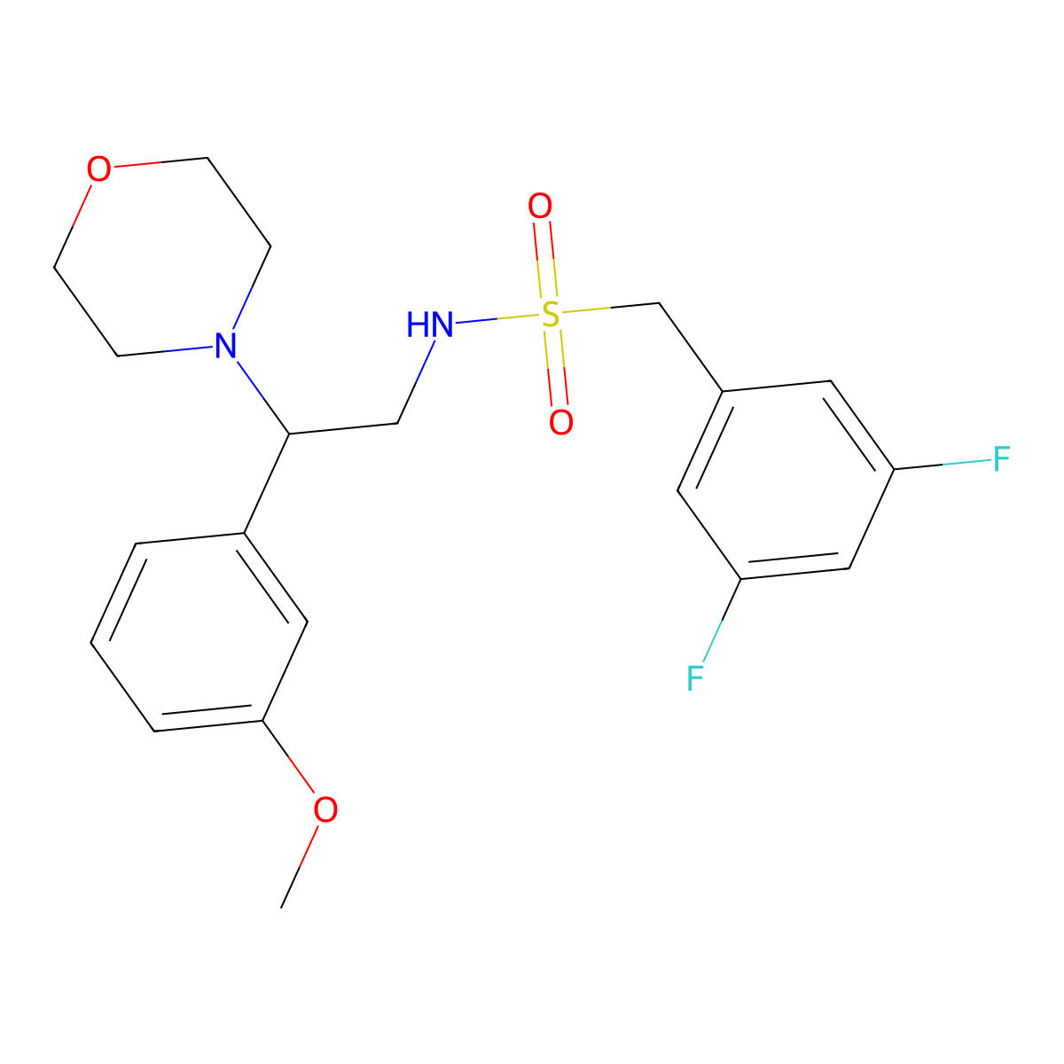 1-(3,5-difluorophenyl)-N-(2-(3-methoxyphenyl)-2-morpholinoethyl)methanesulfonamide molecular structure, CAS 1396847-12-3