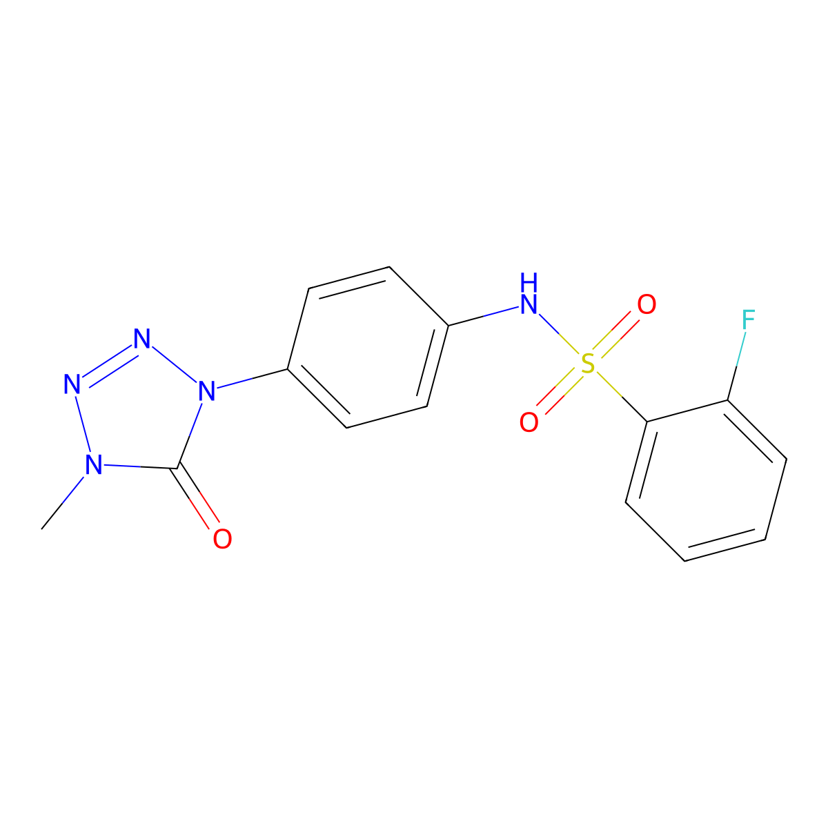 2-fluoro-N-(4-(4-methyl-5-oxo-4,5-dihydro-1H-tetrazol-1-yl)phenyl)benzenesulfonamide molecular structure, CAS 1396847-13-4