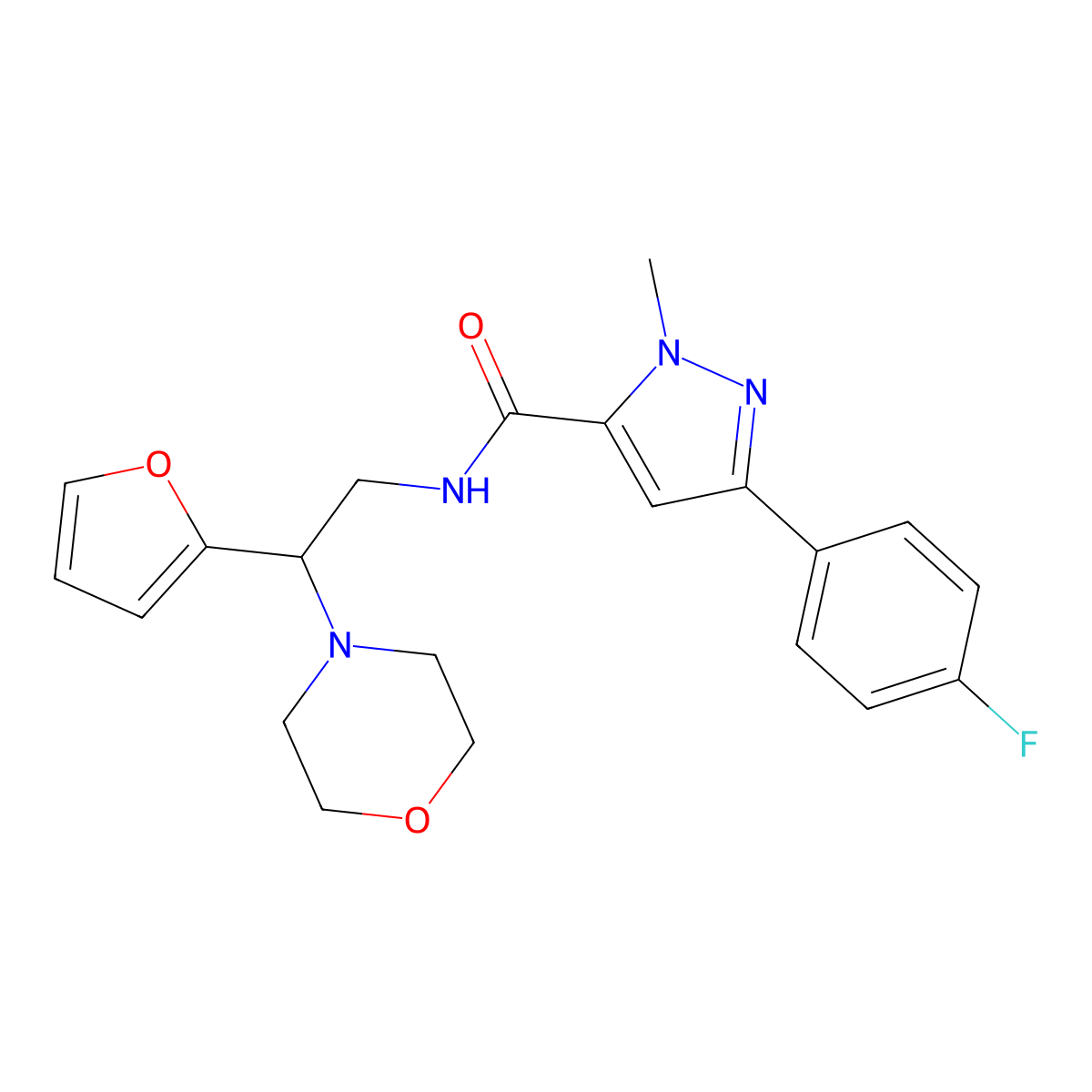 3-(4-fluorophenyl)-N-(2-(furan-2-yl)-2-morpholinoethyl)-1-methyl-1H-pyrazole-5-carboxamide molecular structure, CAS 1396847-17-8