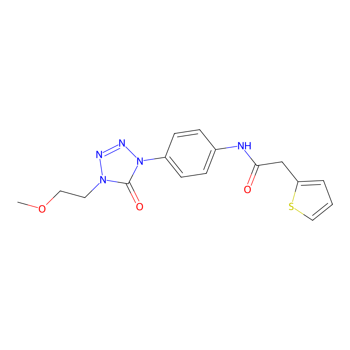 N-(4-(4-(2-methoxyethyl)-5-oxo-4,5-dihydro-1H-tetrazol-1-yl)phenyl)-2-(thiophen-2-yl)acetamide molecular structure, CAS 1396847-18-9