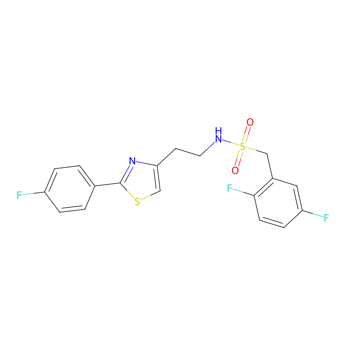 1-(2,5-difluorophenyl)-N-(2-(2-(4-fluorophenyl)thiazol-4-yl)ethyl)methanesulfonamide molecular structure, CAS 1396847-20-3