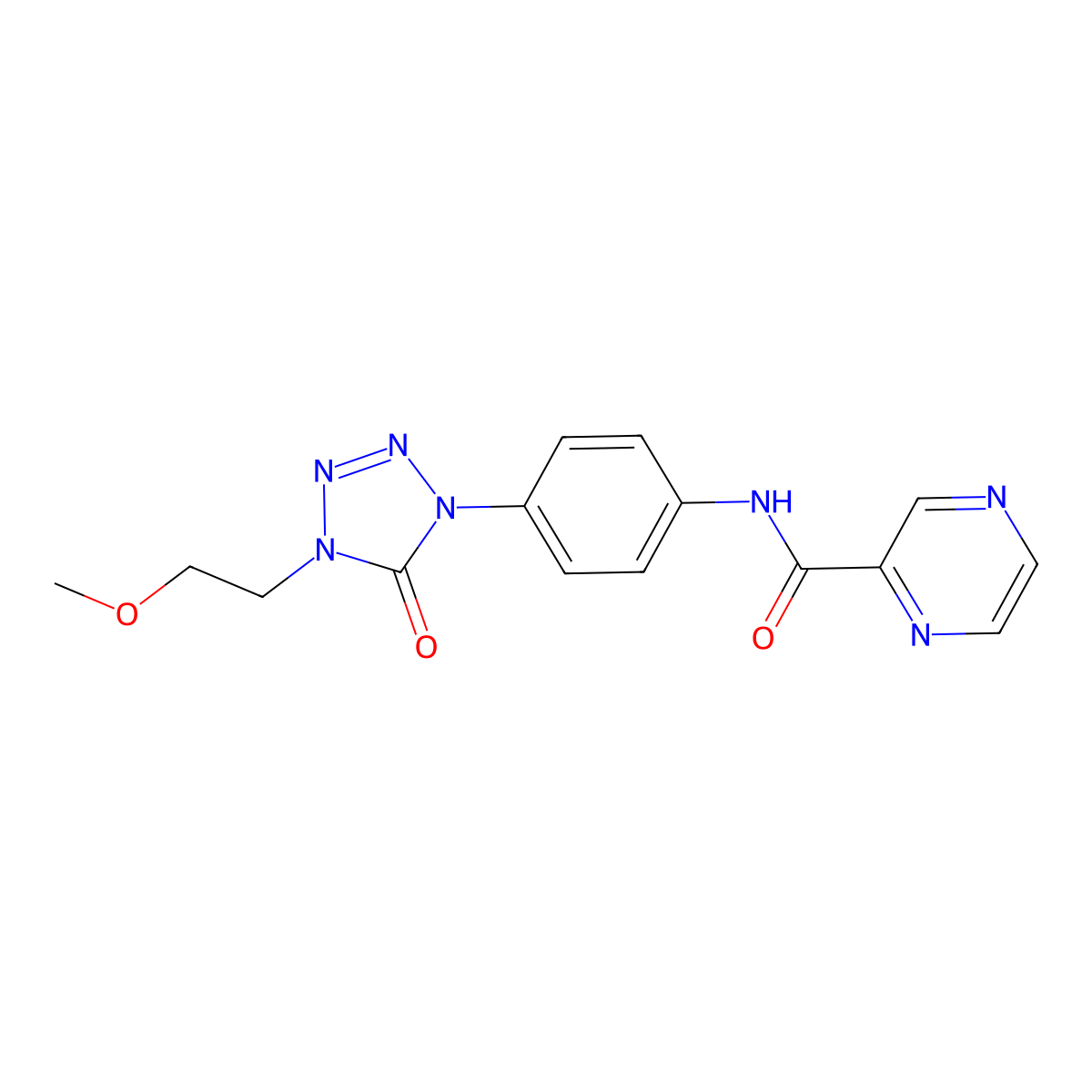N-(4-(4-(2-methoxyethyl)-5-oxo-4,5-dihydro-1H-tetrazol-1-yl)phenyl)pyrazine-2-carboxamide molecular structure, CAS 1396847-21-4