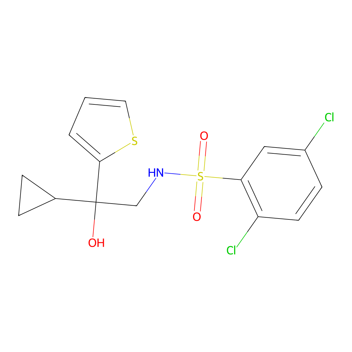 2,5-dichloro-N-(2-cyclopropyl-2-hydroxy-2-(thiophen-2-yl)ethyl)benzenesulfonamide molecular structure, CAS 1396847-27-0