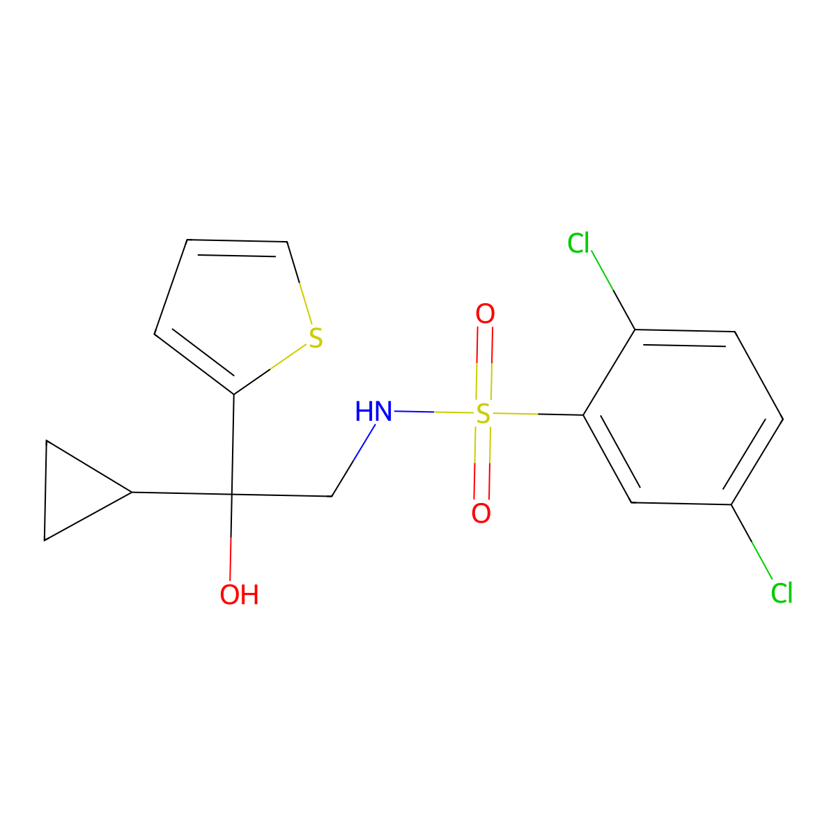 2,5-dichloro-N-(2-cyclopropyl-2-hydroxy-2-(thiophen-2-yl)ethyl)benzenesulfonamide molecular structure, CAS 1396847-27-0