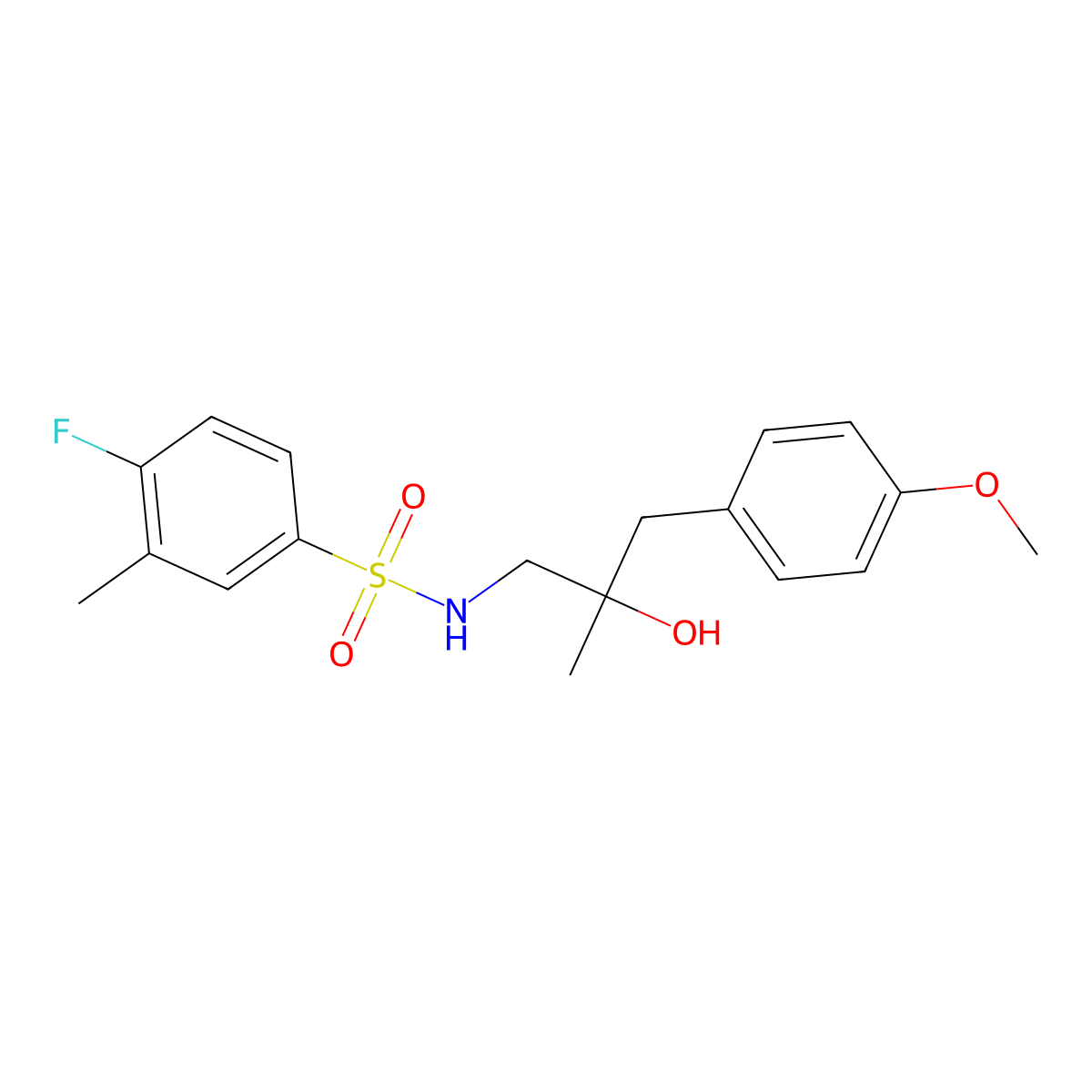4-fluoro-N-(2-hydroxy-3-(4-methoxyphenyl)-2-methylpropyl)-3-methylbenzenesulfonamide molecular structure, CAS 1396847-30-5