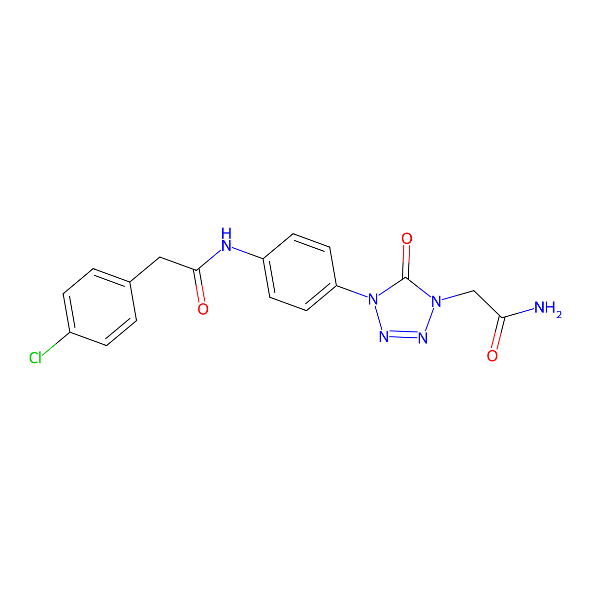 N-(4-(4-(2-amino-2-oxoethyl)-5-oxo-4,5-dihydro-1H-tetrazol-1-yl)phenyl)-2-(4-chlorophenyl)acetamide molecular structure, CAS 1396847-35-0