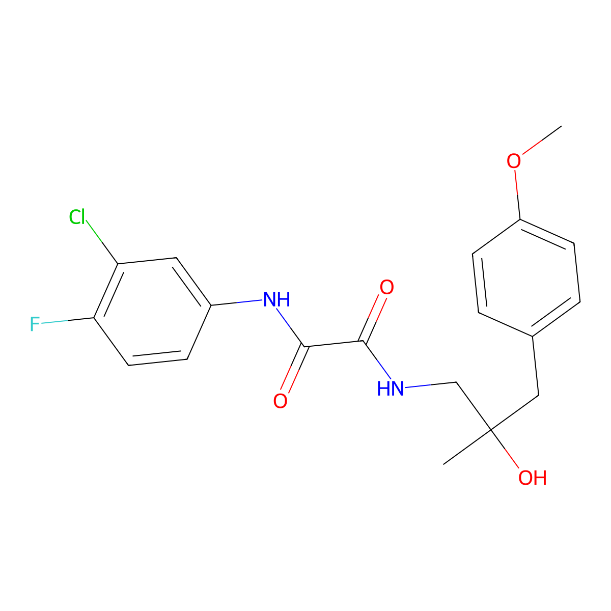 N1-(3-chloro-4-fluorophenyl)-N2-(2-hydroxy-3-(4-methoxyphenyl)-2-methylpropyl)oxalamide molecular structure, CAS 1396847-38-3