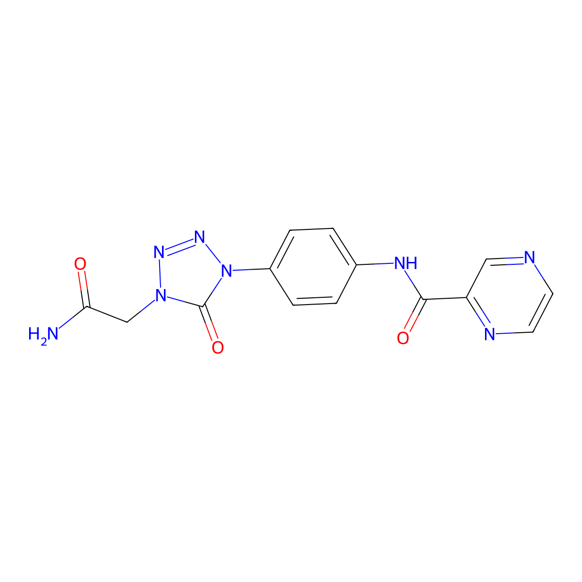 N-(4-(4-(2-amino-2-oxoethyl)-5-oxo-4,5-dihydro-1H-tetrazol-1-yl)phenyl)pyrazine-2-carboxamide molecular structure, CAS 1396847-39-4