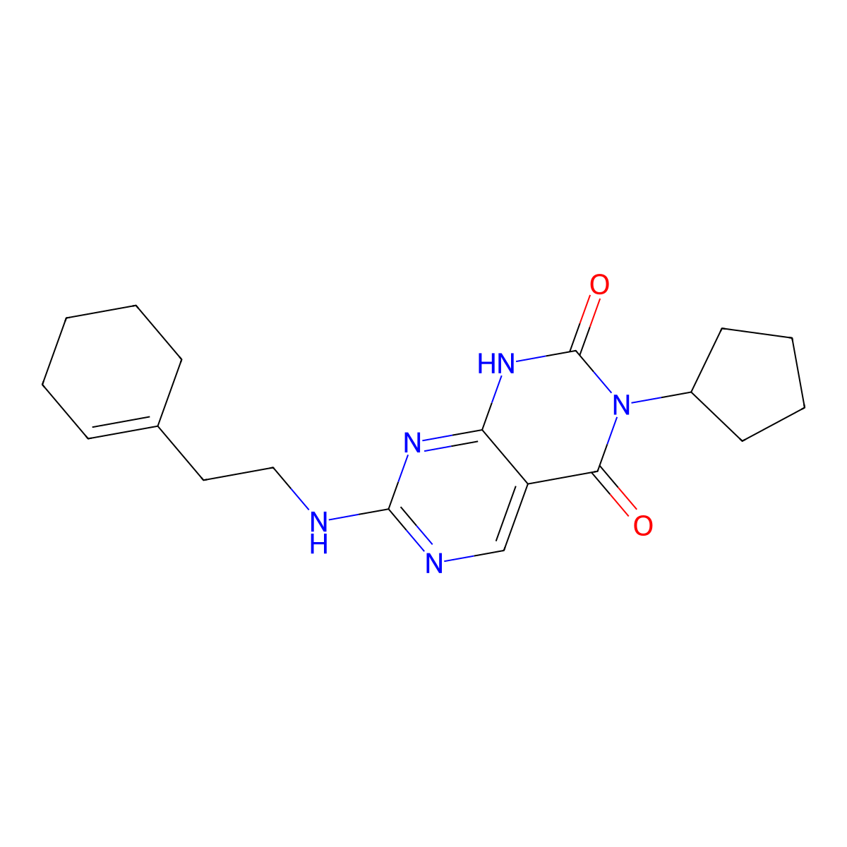 7-((2-(cyclohex-1-en-1-yl)ethyl)amino)-3-cyclopentylpyrimido[4,5-d]pyrimidine-2,4(1H,3H)-dione molecular structure, CAS 1396847-42-9