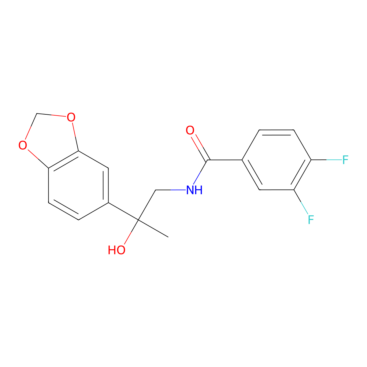 N-(2-(benzo[d][1,3]dioxol-5-yl)-2-hydroxypropyl)-3,4-difluorobenzamide molecular structure, CAS 1396847-43-0