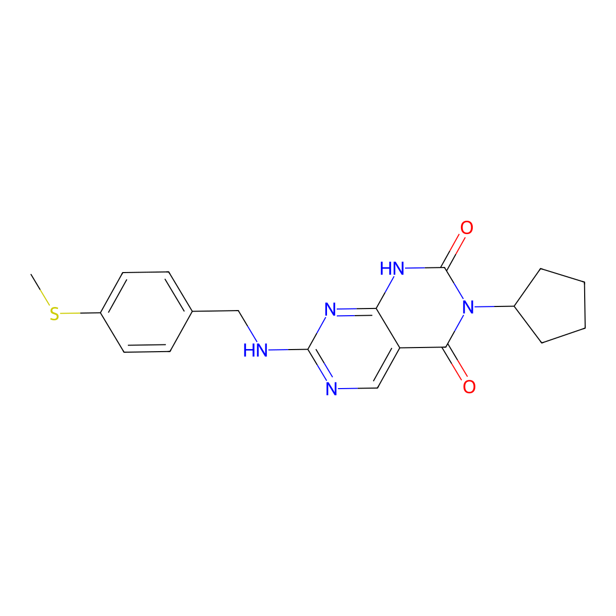 3-cyclopentyl-7-{[4-(methylthio)benzyl]amino}pyrimido[4,5-d]pyrimidine-2,4(1H,3H)-dione molecular structure, CAS 1396847-44-1