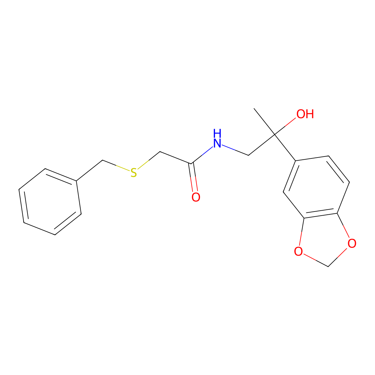 N-(2-(benzo[d][1,3]dioxol-5-yl)-2-hydroxypropyl)-2-(benzylthio)acetamide molecular structure, CAS 1396847-45-2
