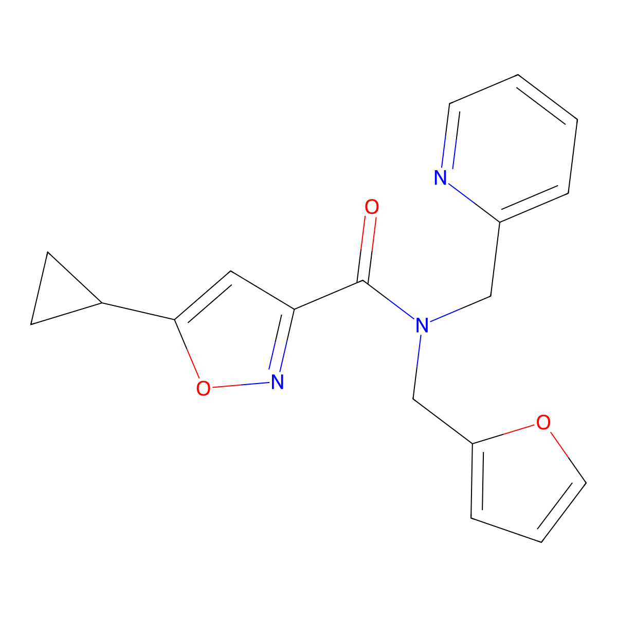 5-cyclopropyl-N-(furan-2-ylmethyl)-N-(pyridin-2-ylmethyl)isoxazole-3-carboxamide molecular structure, CAS 1396847-49-6