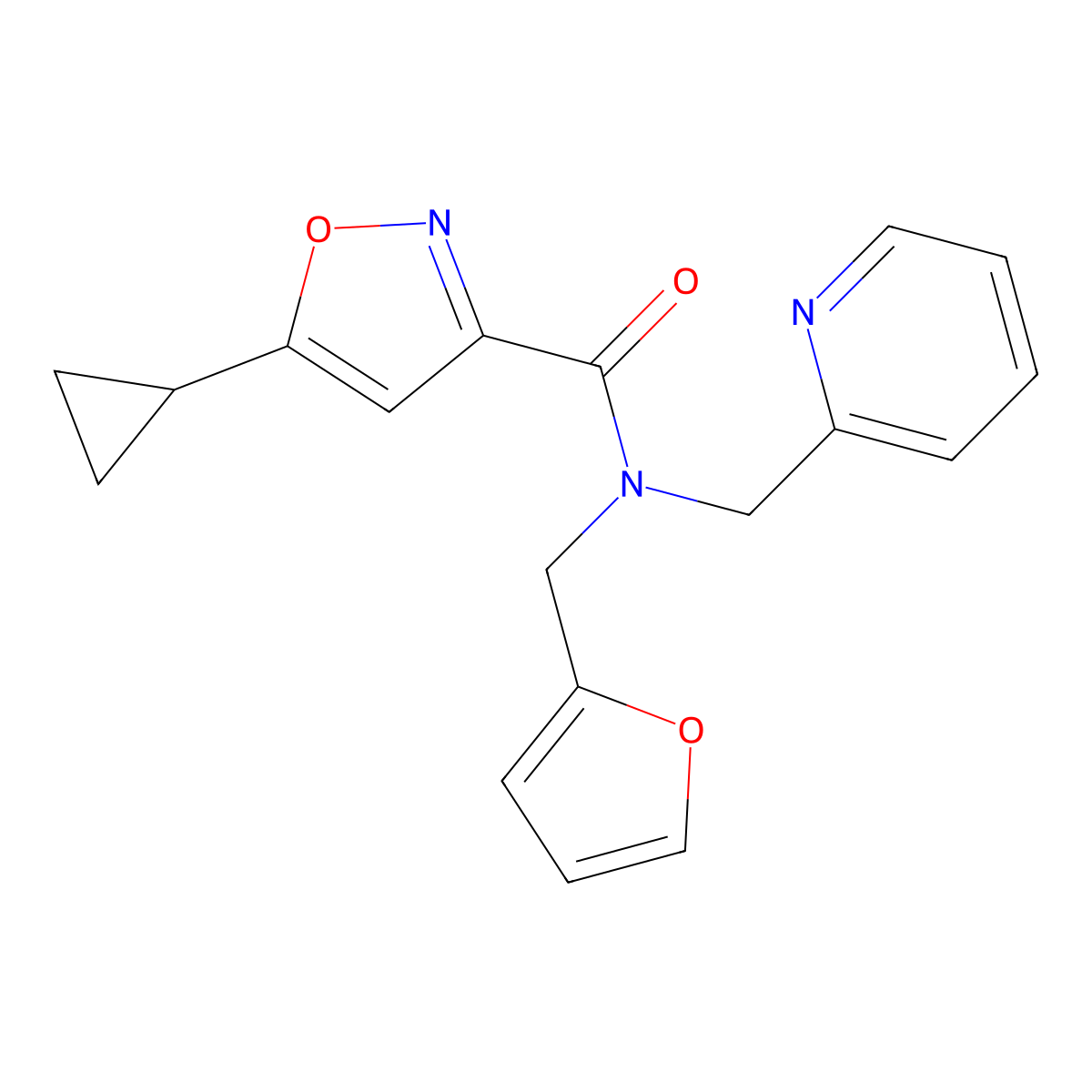 5-cyclopropyl-N-(furan-2-ylmethyl)-N-(pyridin-2-ylmethyl)isoxazole-3-carboxamide molecular structure, CAS 1396847-49-6