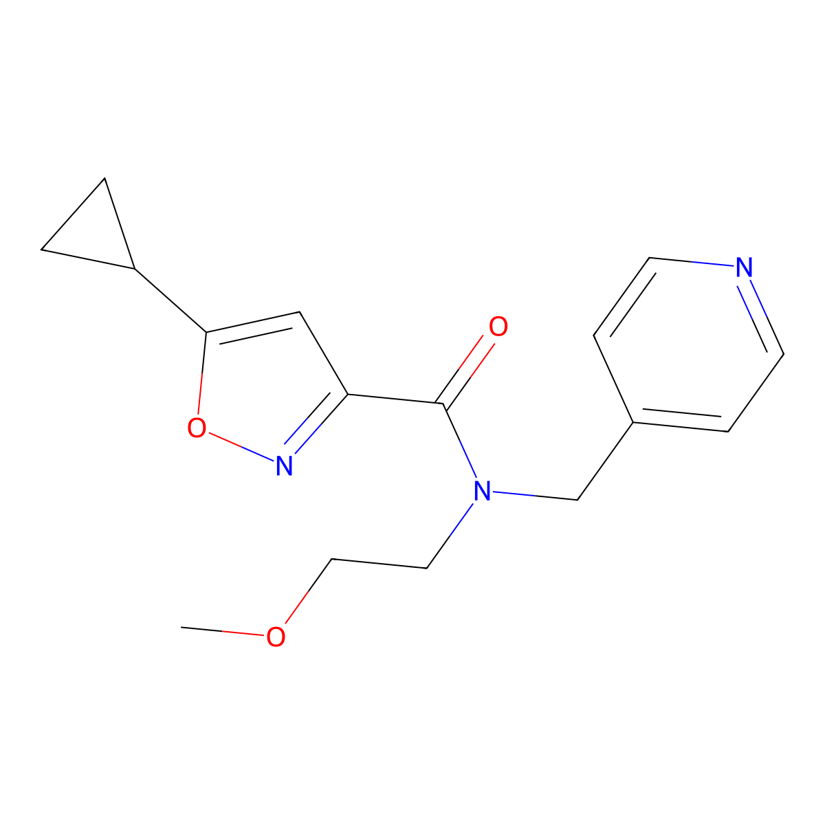 5-cyclopropyl-N-(2-methoxyethyl)-N-(pyridin-4-ylmethyl)isoxazole-3-carboxamide molecular structure, CAS 1396847-53-2