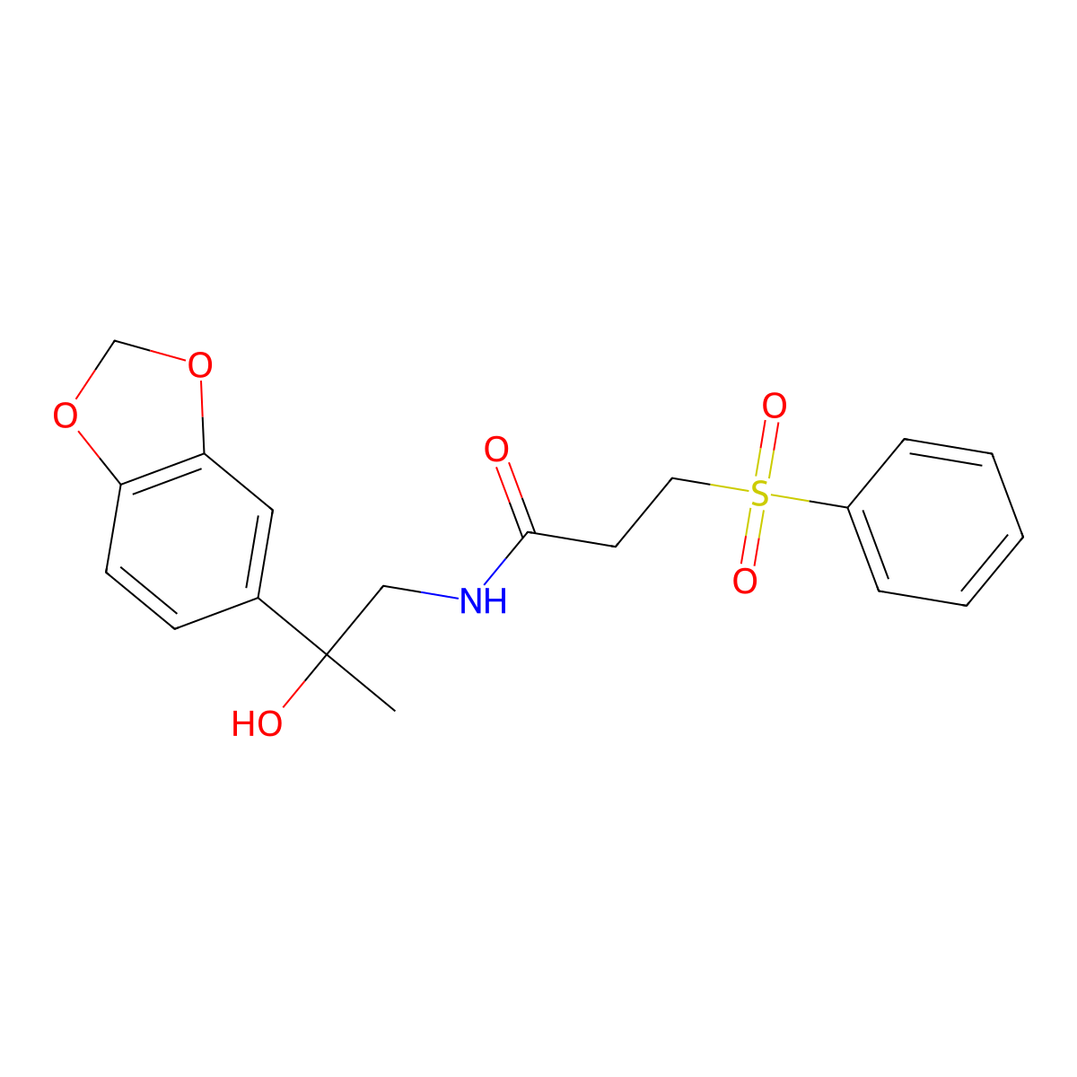 N-(2-(benzo[d][1,3]dioxol-5-yl)-2-hydroxypropyl)-3-(phenylsulfonyl)propanamide molecular structure, CAS 1396847-54-3