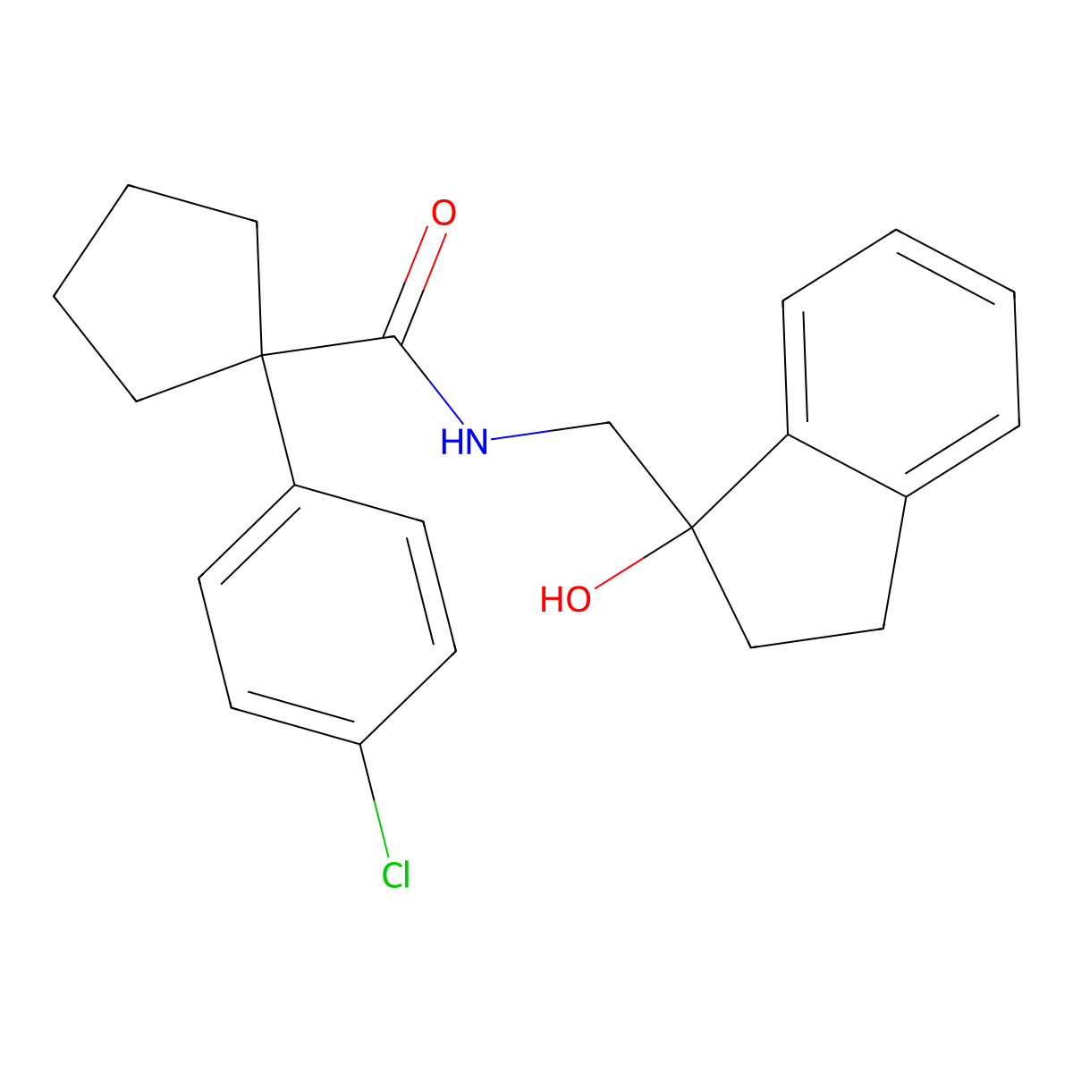 1-(4-chlorophenyl)-N-((1-hydroxy-2,3-dihydro-1H-inden-1-yl)methyl)cyclopentanecarboxamide molecular structure, CAS 1396847-61-2