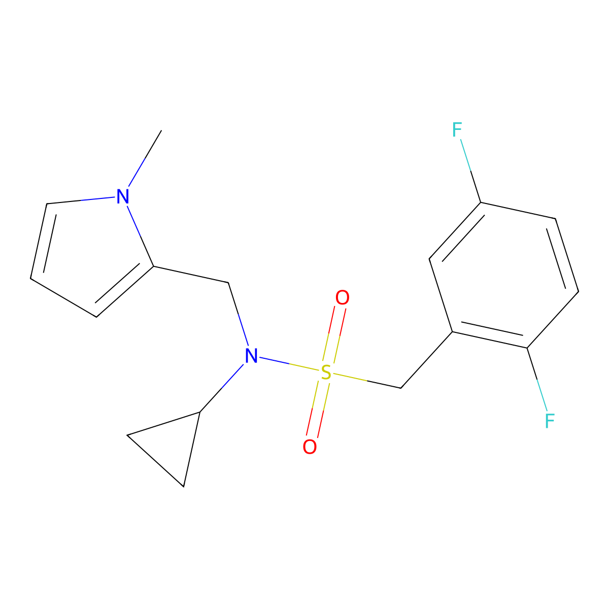 N-cyclopropyl-1-(2,5-difluorophenyl)-N-((1-methyl-1H-pyrrol-2-yl)methyl)methanesulfonamide molecular structure, CAS 1396847-63-4