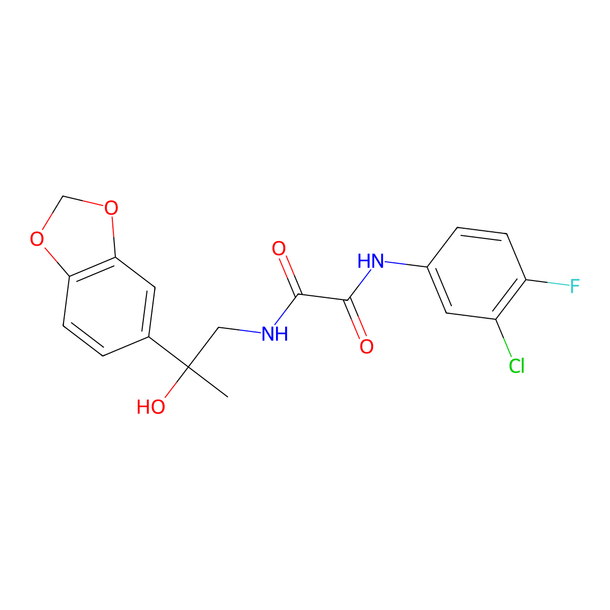 N1-(2-(benzo[d][1,3]dioxol-5-yl)-2-hydroxypropyl)-N2-(3-chloro-4-fluorophenyl)oxalamide molecular structure, CAS 1396847-69-0