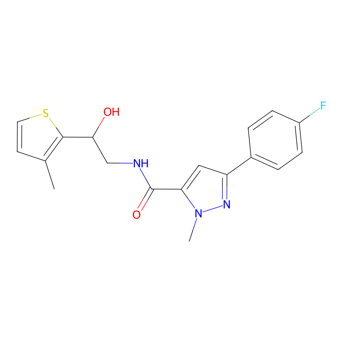 3-(4-fluorophenyl)-N-[2-hydroxy-2-(3-methylthiophen-2-yl)ethyl]-1-methyl-1H-pyrazole-5-carboxamide molecular structure, CAS 1396847-75-8