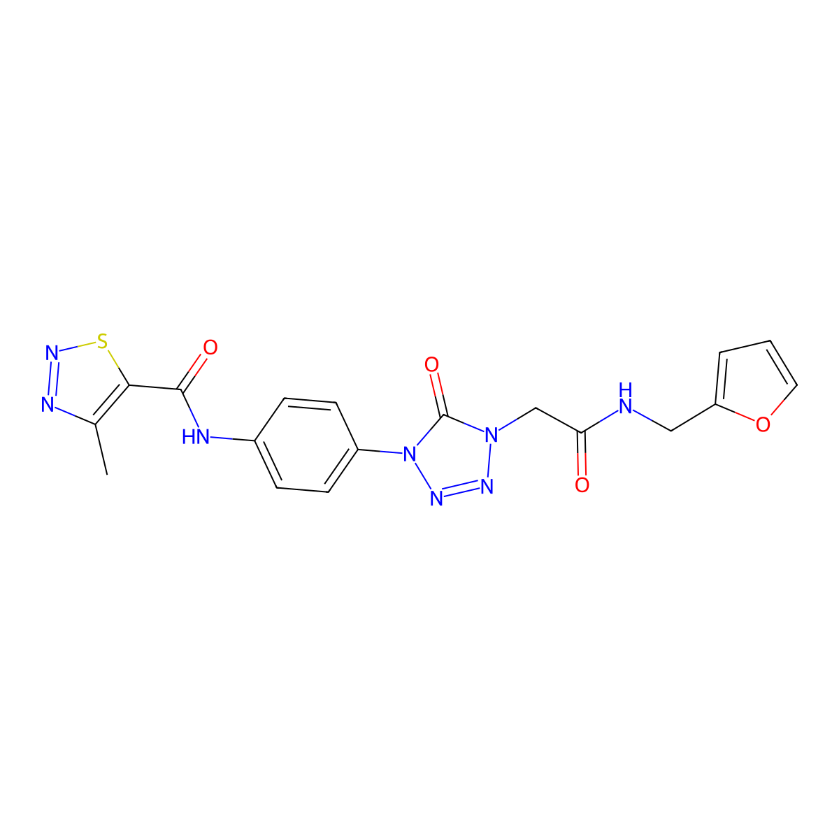 N-(4-(4-(2-((furan-2-ylmethyl)amino)-2-oxoethyl)-5-oxo-4,5-dihydro-1H-tetrazol-1-yl)phenyl)-4-methyl-1,2,3-thiadiazole-5-carboxamide molecular structure, CAS 1396847-76-9