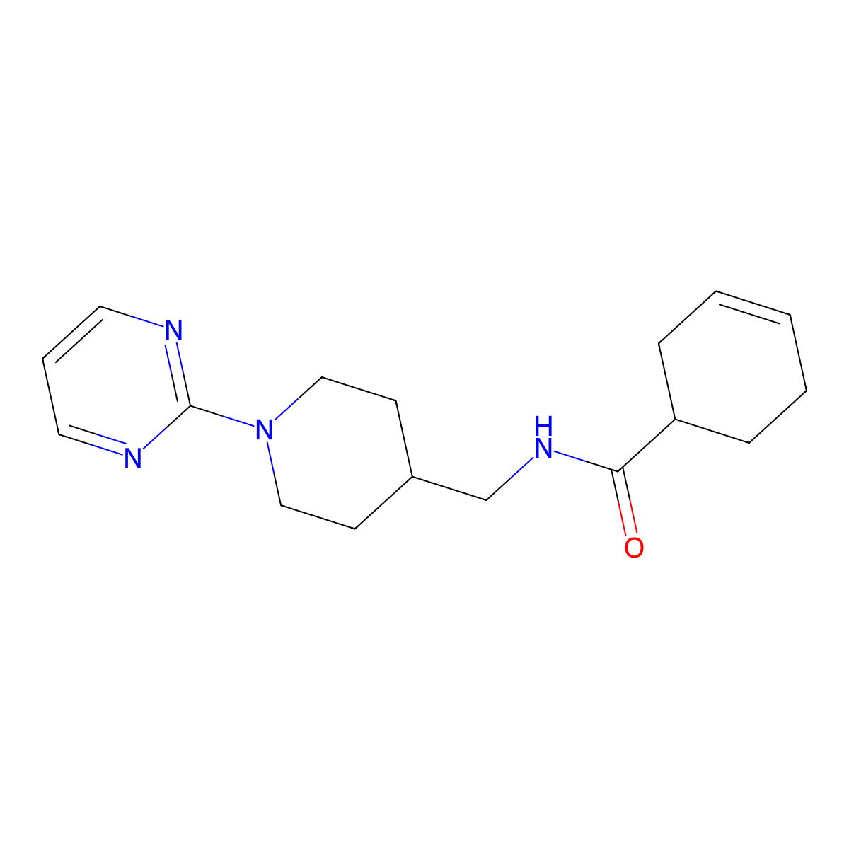 N-((1-(pyrimidin-2-yl)piperidin-4-yl)methyl)cyclohex-3-enecarboxamide molecular structure, CAS 1396847-86-1