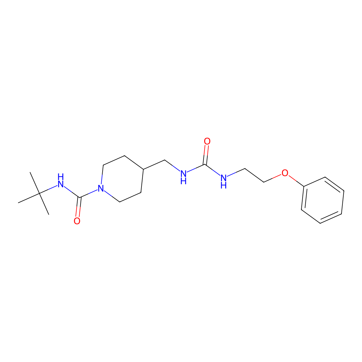 N-(tert-butyl)-4-((3-(2-phenoxyethyl)ureido)methyl)piperidine-1-carboxamide molecular structure, CAS 1396847-91-8