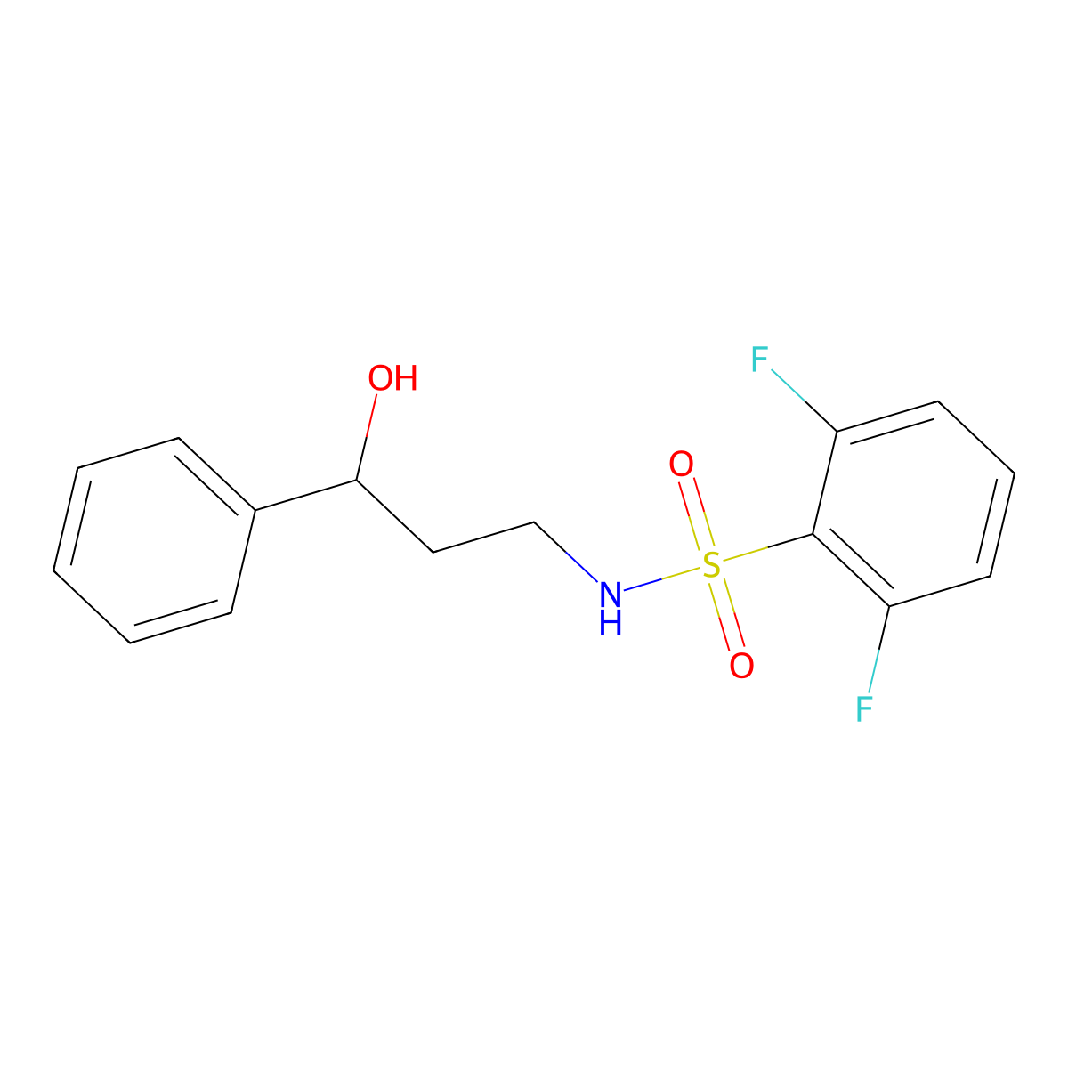 2,6-difluoro-N-(3-hydroxy-3-phenylpropyl)benzenesulfonamide molecular structure, CAS 1396847-95-2