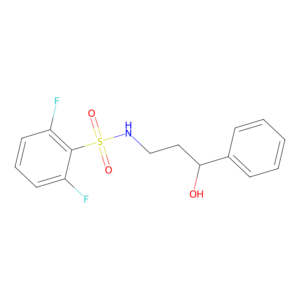 2,6-difluoro-N-(3-hydroxy-3-phenylpropyl)benzenesulfonamide molecular structure, CAS 1396847-95-2