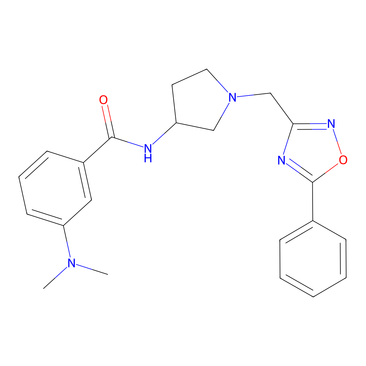 3-(dimethylamino)-N-{1-[(5-phenyl-1,2,4-oxadiazol-3-yl)methyl]pyrrolidin-3-yl}benzamide molecular structure, CAS 1396847-99-6