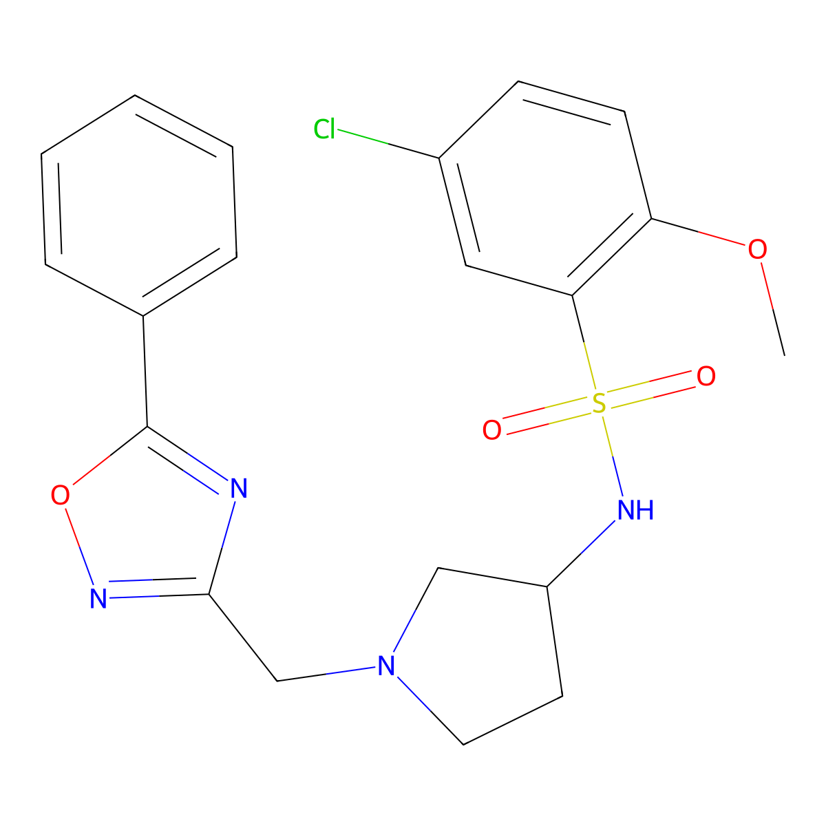5-chloro-2-methoxy-N-(1-((5-phenyl-1,2,4-oxadiazol-3-yl)methyl)pyrrolidin-3-yl)benzenesulfonamide molecular structure, CAS 1396848-03-5
