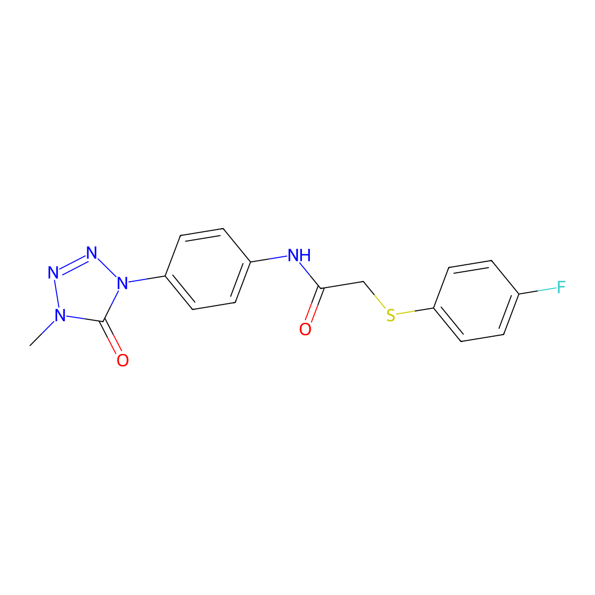 2-((4-fluorophenyl)thio)-N-(4-(4-methyl-5-oxo-4,5-dihydro-1H-tetrazol-1-yl)phenyl)acetamide molecular structure, CAS 1396848-04-6