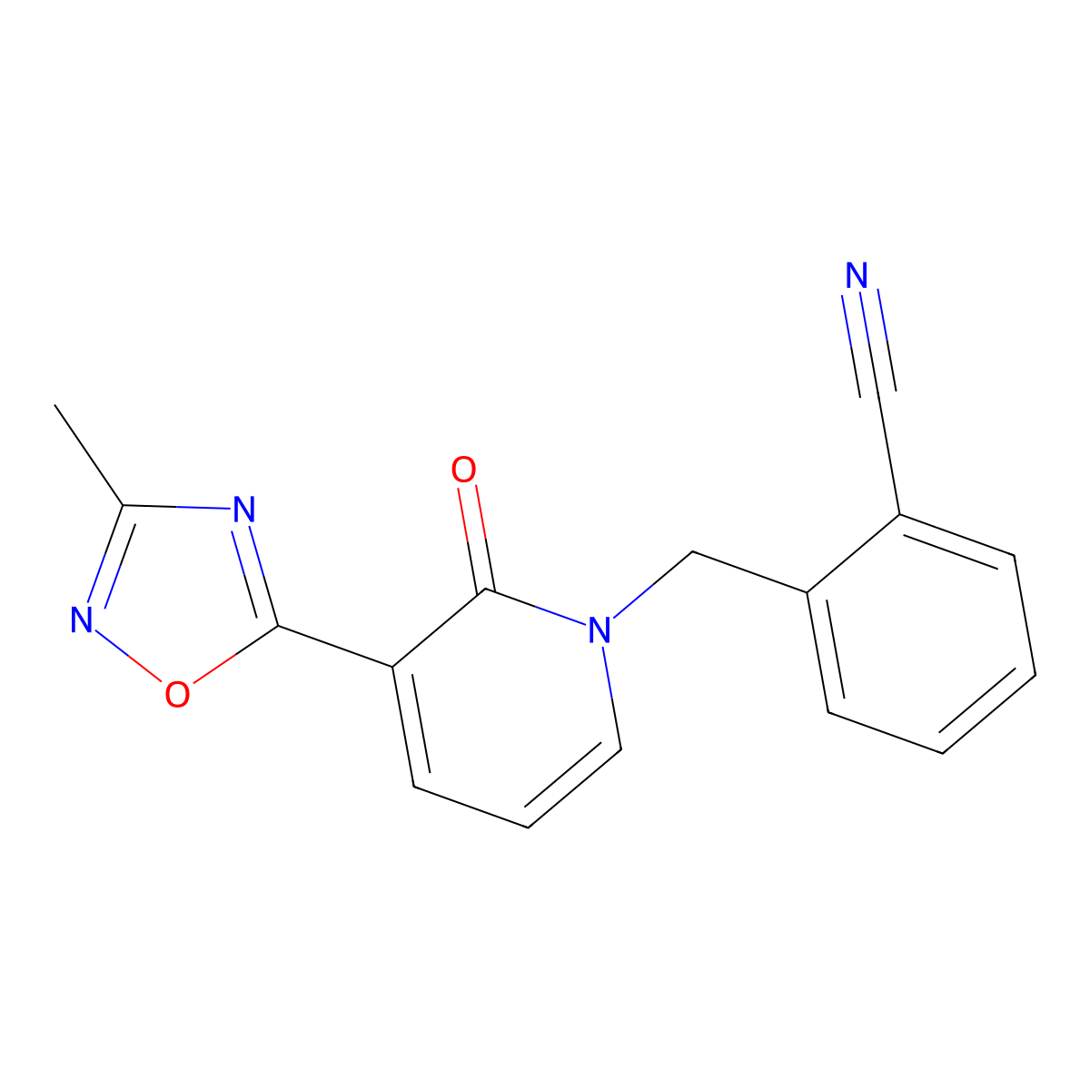 2-{[3-(3-methyl-1,2,4-oxadiazol-5-yl)-2-oxopyridin-1(2H)-yl]methyl}benzonitrile molecular structure, CAS 1396848-10-4