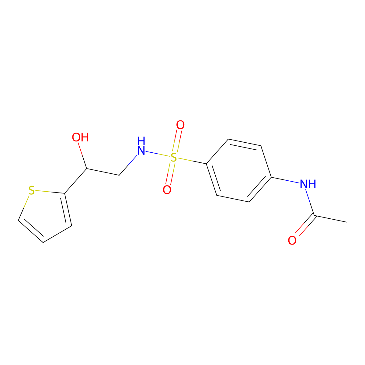 N-(4-(N-(2-hydroxy-2-(thiophen-2-yl)ethyl)sulfamoyl)phenyl)acetamide molecular structure, CAS 1396848-12-6