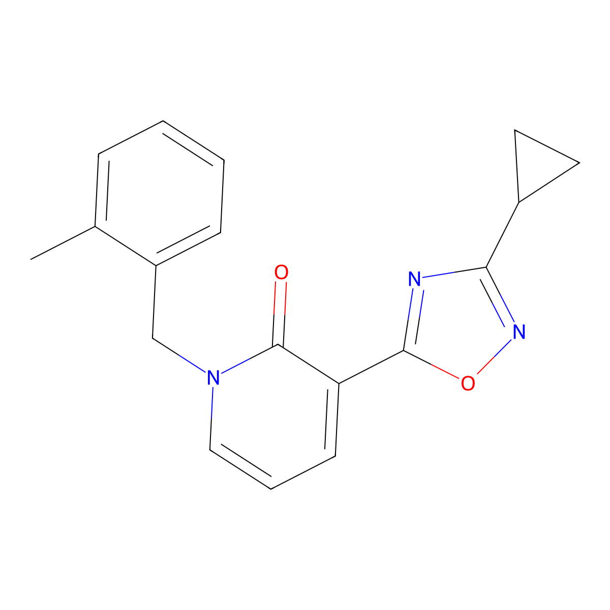 3-(3-cyclopropyl-1,2,4-oxadiazol-5-yl)-1-(2-methylbenzyl)pyridin-2(1H)-one molecular structure, CAS 1396848-16-0