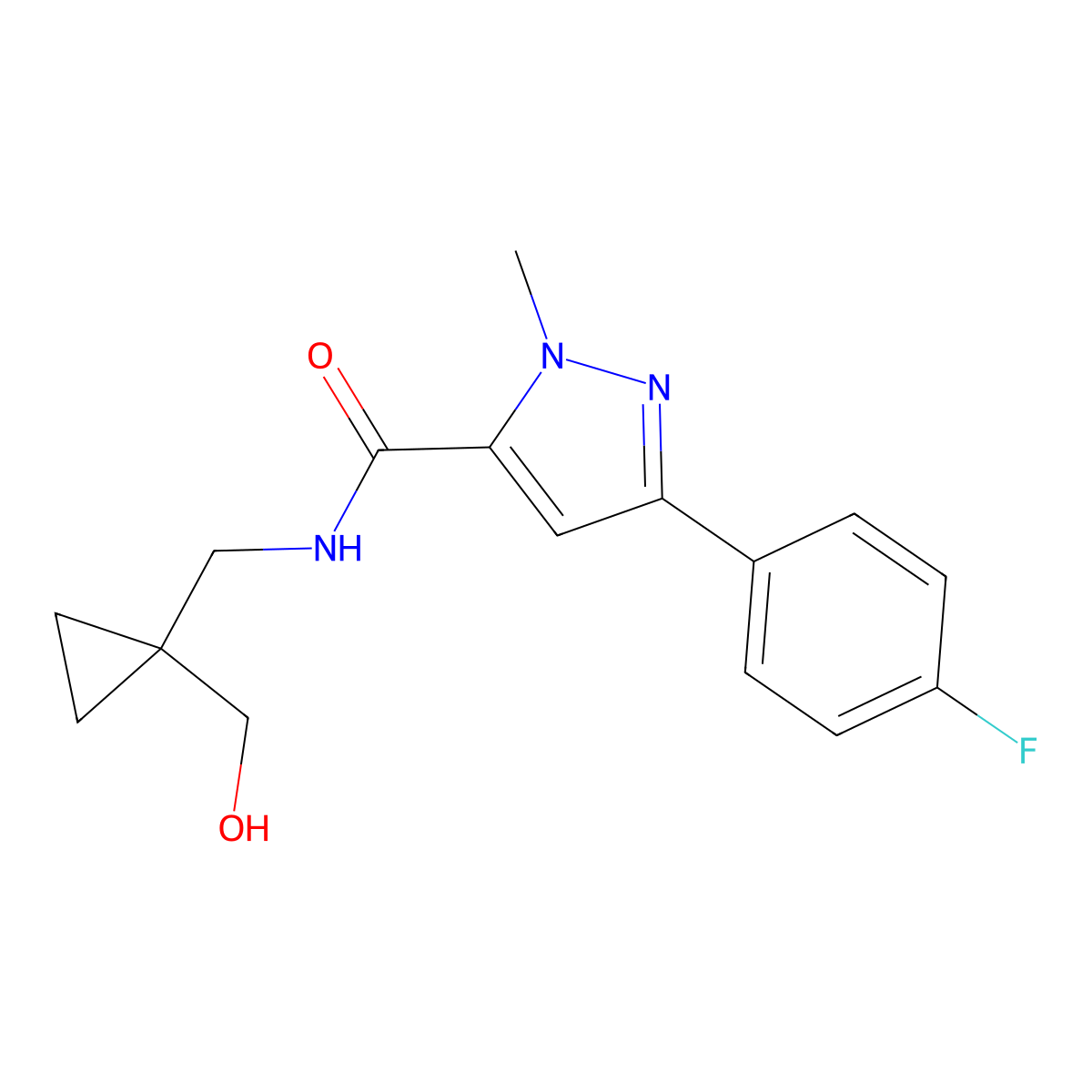 3-(4-fluorophenyl)-N-{[1-(hydroxymethyl)cyclopropyl]methyl}-1-methyl-1H-pyrazole-5-carboxamide molecular structure, CAS 1396848-19-3