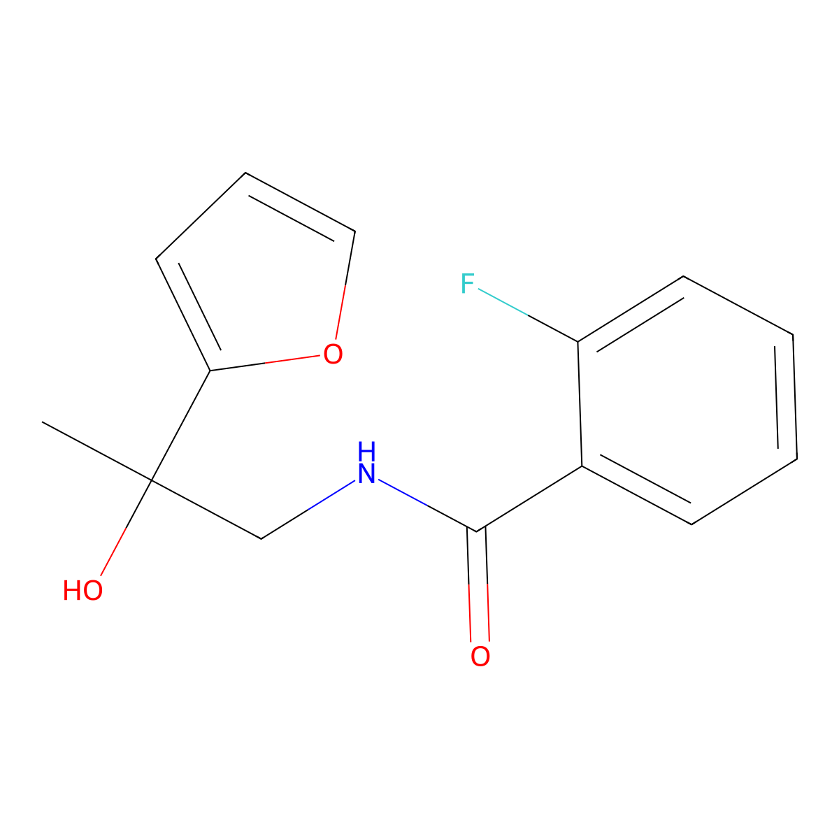 2-fluoro-N-[2-(furan-2-yl)-2-hydroxypropyl]benzamide molecular structure, CAS 1396848-23-9