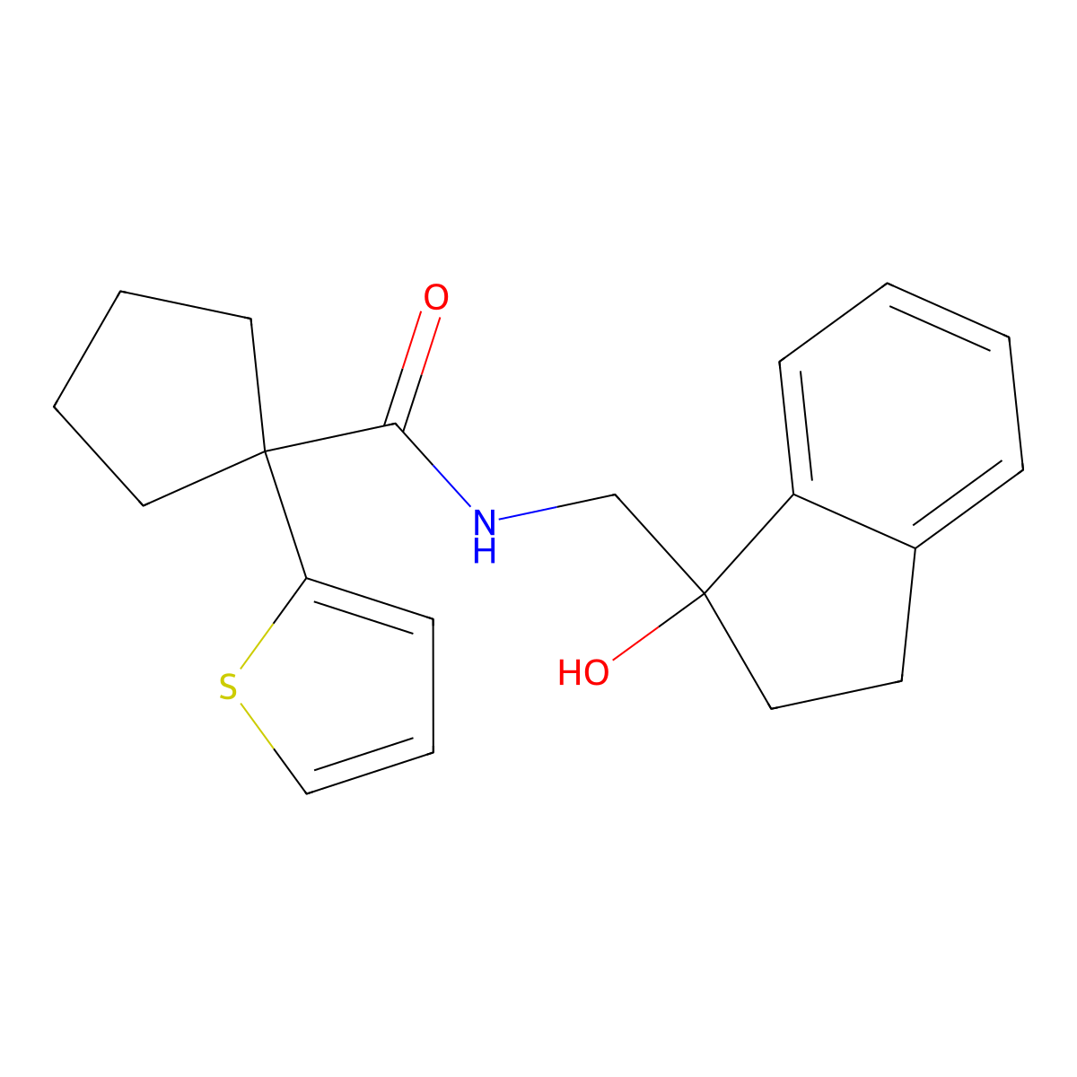 N-((1-hydroxy-2,3-dihydro-1H-inden-1-yl)methyl)-1-(thiophen-2-yl)cyclopentanecarboxamide molecular structure, CAS 1396848-26-2