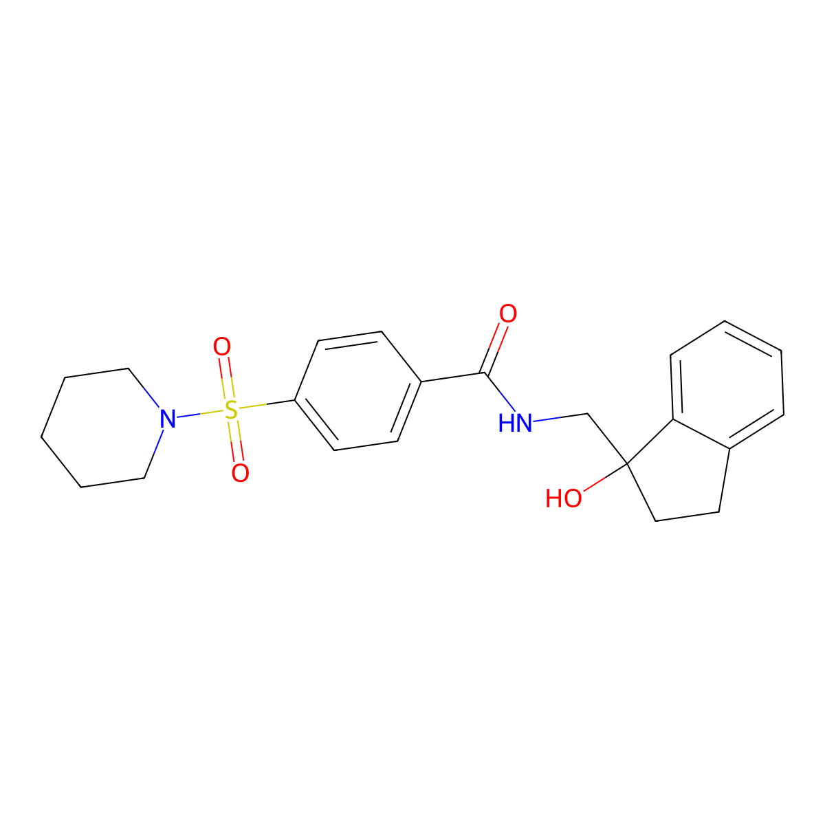 N-((1-hydroxy-2,3-dihydro-1H-inden-1-yl)methyl)-4-(piperidin-1-ylsulfonyl)benzamide molecular structure, CAS 1396848-29-5