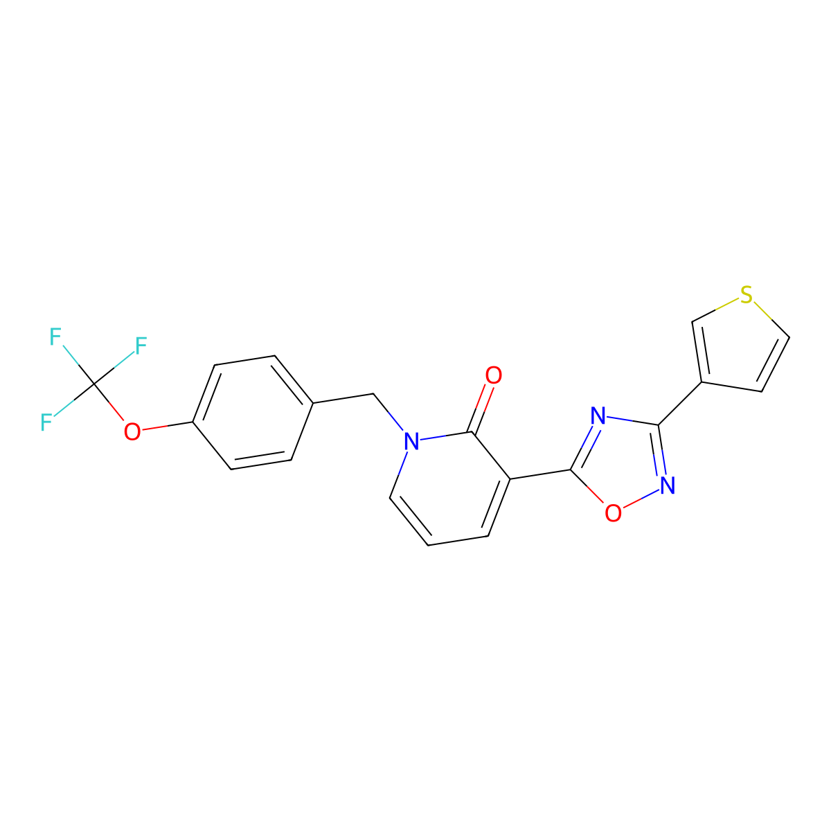 3-[3-(3-thienyl)-1,2,4-oxadiazol-5-yl]-1-[4-(trifluoromethoxy)benzyl]pyridin-2(1H)-one molecular structure, CAS 1396848-37-5